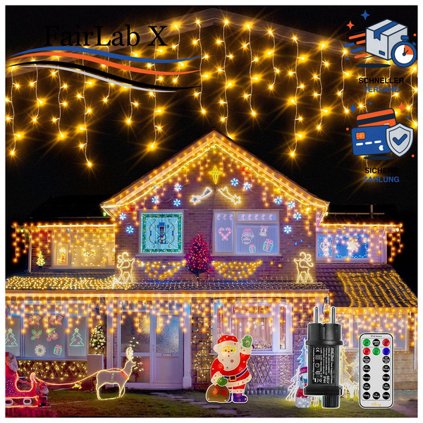 Eisregen Lichterkette AußEn 15M 600 LED Warmweiß Timer Dimmbar Weihnachtsdeko-image