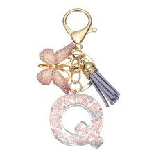 Alphabet Q Tassel Butterfly Initial Letter Keychain Purple, Pack of 1