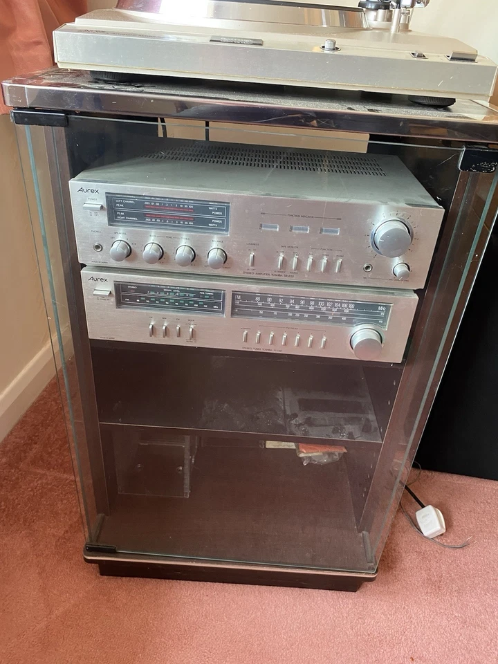 Toshiba SR-Q550 turntable with Aurex tuner and amplifier. Glass cabinet included - Image 4 of 4