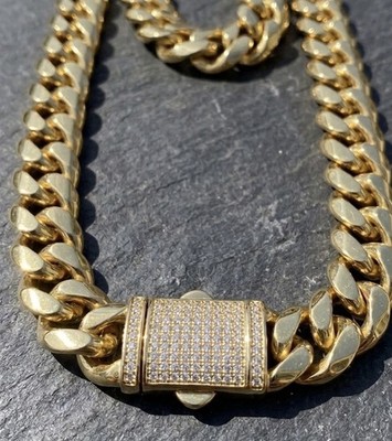 14mm Miami Cuban Gliederkette 14k Gelbgold vergoldet Herrenschmuck 20'' Hip Hop