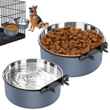 Dog Kennel Bowls for Crates - No Spill Hanging Stainless Steel Water Food, 2 Pac