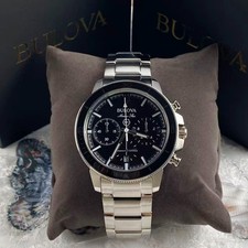 New Bulova Marine Star 45mm Black Dial Stainless Steel Men's Quartz Watch 96B272