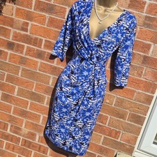 gorgeous Blue white floral stretchy ruched side evening party dress size 10