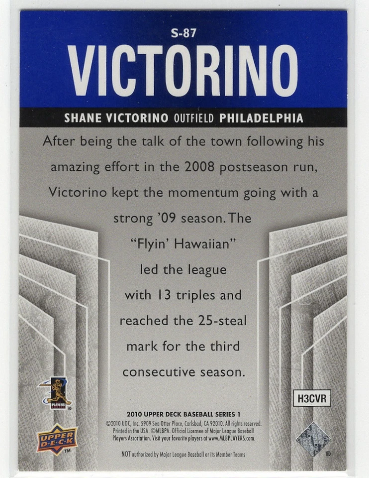 Shane Victorino 2010 Upper Deck Supreme Blue S-87 - Image 2 of 2