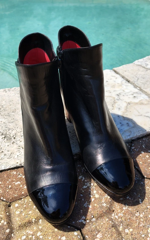 Botas para mujer Pas De Rouge 1/2 negras y marrones con puntas de cuero patentadas talla 39 1/2/9 EE. UU. Foto 3 de 4