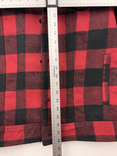 AMERICAN RAG Cie Men's Plaid Wool Trucker Jacket L Red/Black Check Flannel Lined - Picture 3 of 8