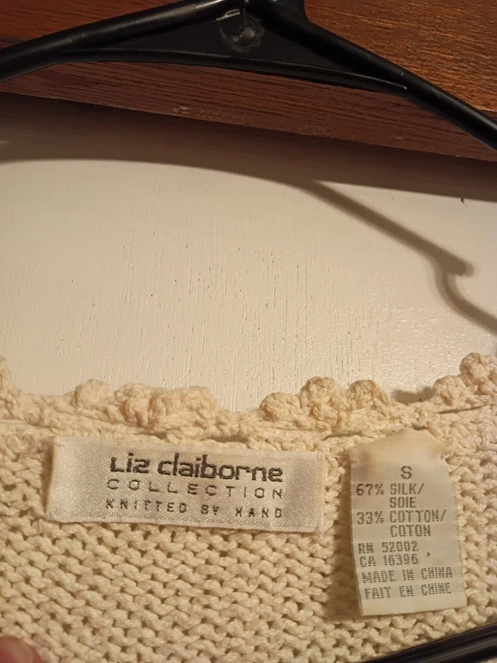Liz Claiborne Mujer De Colección Cardi floral de seda/algodón tejida a mano abuela talla S Foto 2 de 4