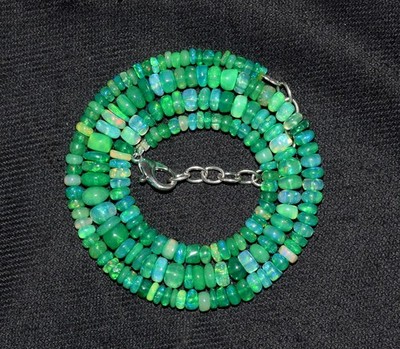16''Natural Ethiopian Opal Wello Fire Opal Gemstone Bead Necklace