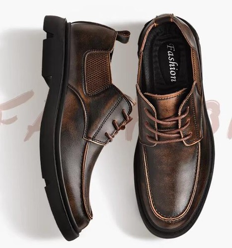 Retro Men's Round Toe Lace Up Leather Formal Dress Work Driving Shoes size - Picture 5 of 11