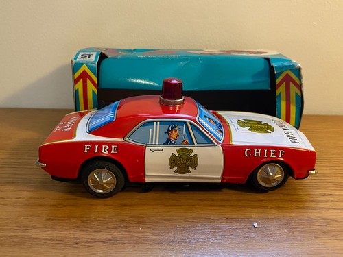 Juguete de hojalata Taiyo Japón Bump-N-Go Departamento de Bomberos Coche y caja MA-72 - Imagen 2 de 9