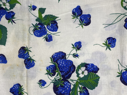 Vintage Feedsack Stoff ungeöffnet ~ Blue Strawberry