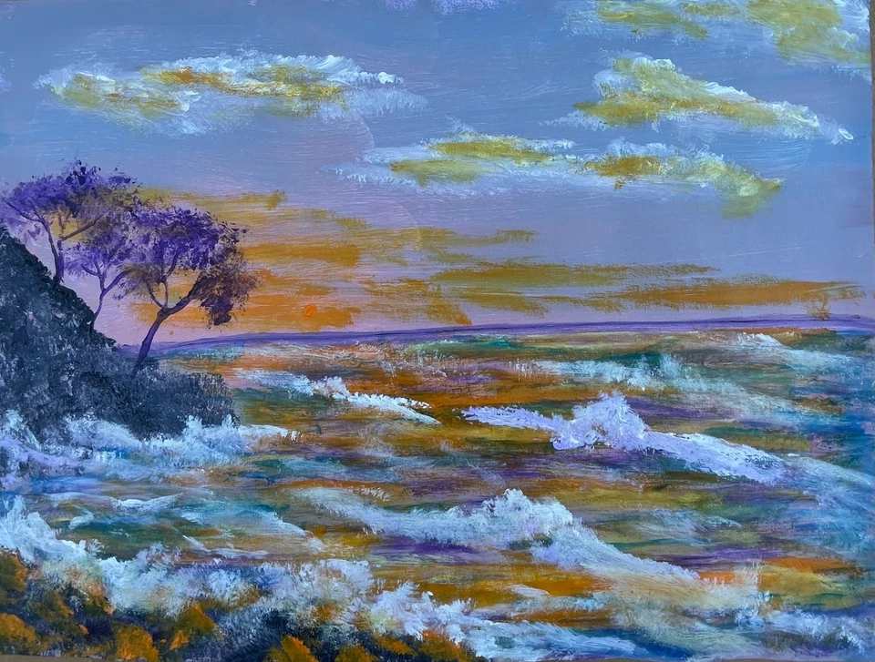 Original Seashore Sunset 9x12 Lienzo Expresionismo Diseño Abstracto Arte Hogar Foto 2 de 4