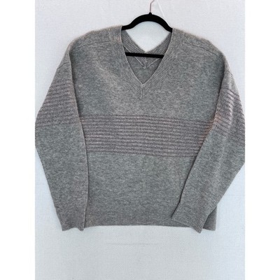 Democracy Oversize Beige V-Neck Long Sleeve Pullover Sweater Gold Thread XL