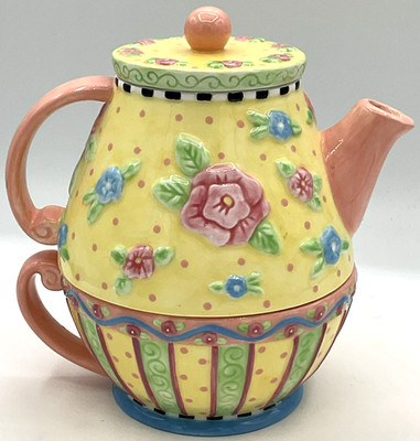 2000 Mary Engelbreit ME Michel & Co Tea for One Little Pot & Teacup Set Floral