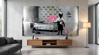 Banksy Hommage -Schmetterling 01 gebürstetem Silber-Alu  XXL, limitiert, Pop Art - Bild 1 von 4