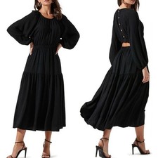 ASTR THE LABEL Long Black Maxi Dress Blouson Sleeves Cutout Button Back Size M
