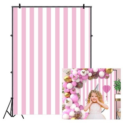 Leyiyi 5x7ft Pink White Stripe Photography Backdrop Birthday Photo Prop
