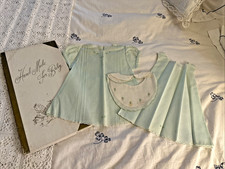 Vintage Philippines Hand Made Baby Girl Dress Slip  Bib Set Green NEW in BOX