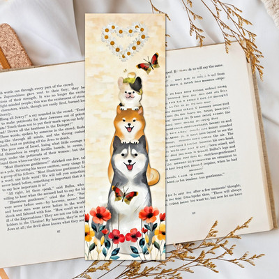 Dog Tower Bookmark -  Folk Art Style 6x2 Bookish Gift For Book Readers