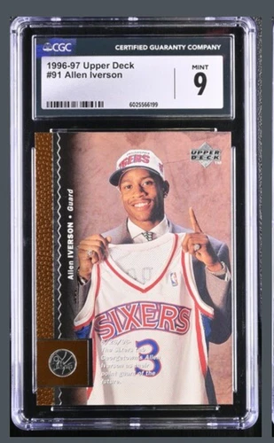 ALLEN IVERSON 1996-1997 UPPER DECK #91 ROOKIE CARD HOF RC CGC9