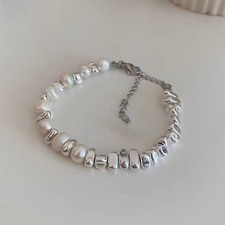 Stylish Designer Bracelet in Silver with Shining Imitation Pearl Beads