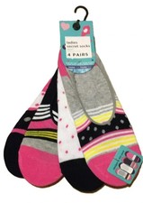 Ladies 4 Pack Secret Hidden Trainer Socks Dots Stripes Size 4-7