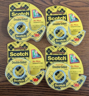 LOT OF 4 - SCOTCH PERMANENT DOUBLE-SIDED TAPE 1/2in x 450in EACH
