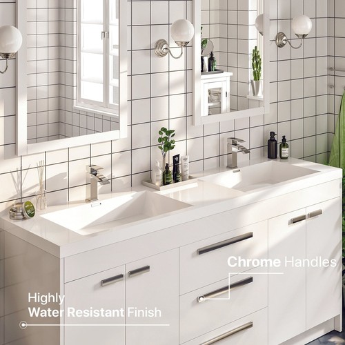 Eviva Lugano 60 inch White Modern Double Sink Bathroom White Double Vanities - Picture 4 of 5