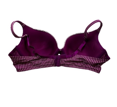 Cacique Smooth Boost Plunge Bra Sz 42 C Purple With White Stripes & Lace - Picture 5 of 11