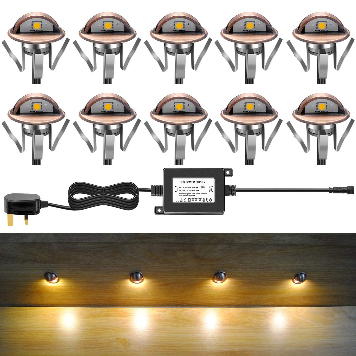CHNXU Low Voltage LED Deck Lighting Kits with 10Pack(bronze), Warm White