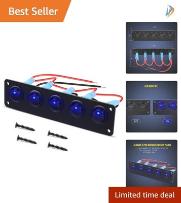 5 Gang Waterproof Rocker Switch Panel - Durable Control for 12V/24V Vehicles