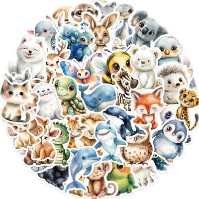 50 Stück/Set Aquarell Tier Doodle Aufkleber DIY Dekor für Gitarre wasserdicht