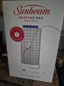 SUNBEAM King Size Heating Pad 4 Heat Settings/2-Hour Auto-Off Vinyl w/Cover NEW