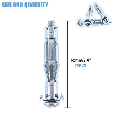 Zinc Plated Steel Hollow Wall Anchor Set - 30pcs