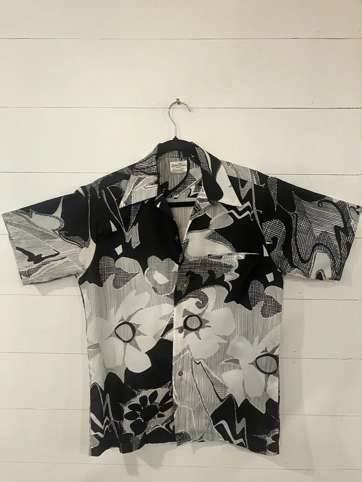 罕见复古 Richard Douglas 60-70 年代涤纶花卉印花男式夏威夷衬衫 — 第 2/4 张图片