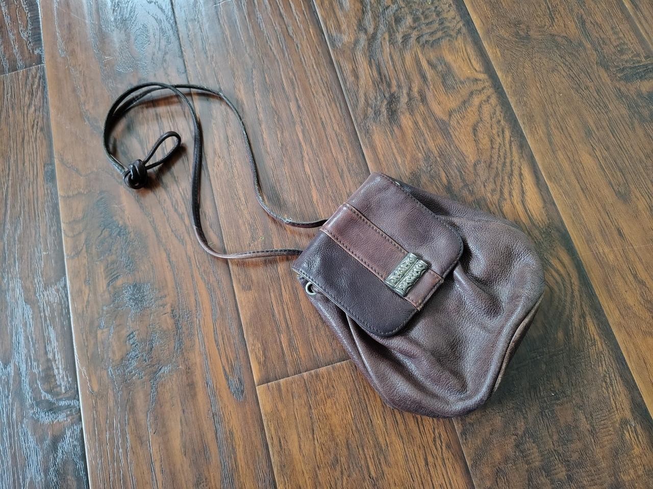 Vintage 90s Brown Leather Mini Crossbody Purse Retro Shoulder Bag