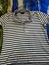 Tommy Hilfiger Men  s Polo Shirt L Blue/White Striped Collared Short Sleeve Logo