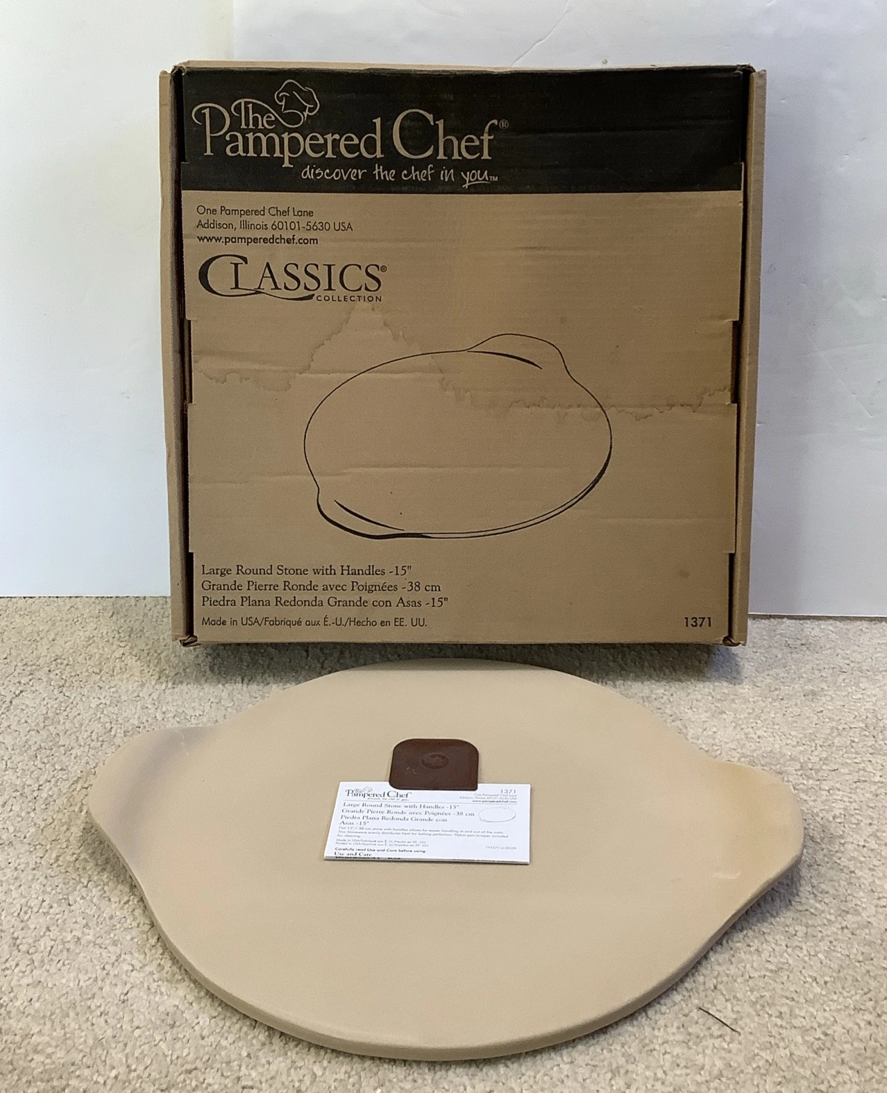 Pampered Chef Round Baking Stone 15 15in Large 1371 Pizza Pan Handles