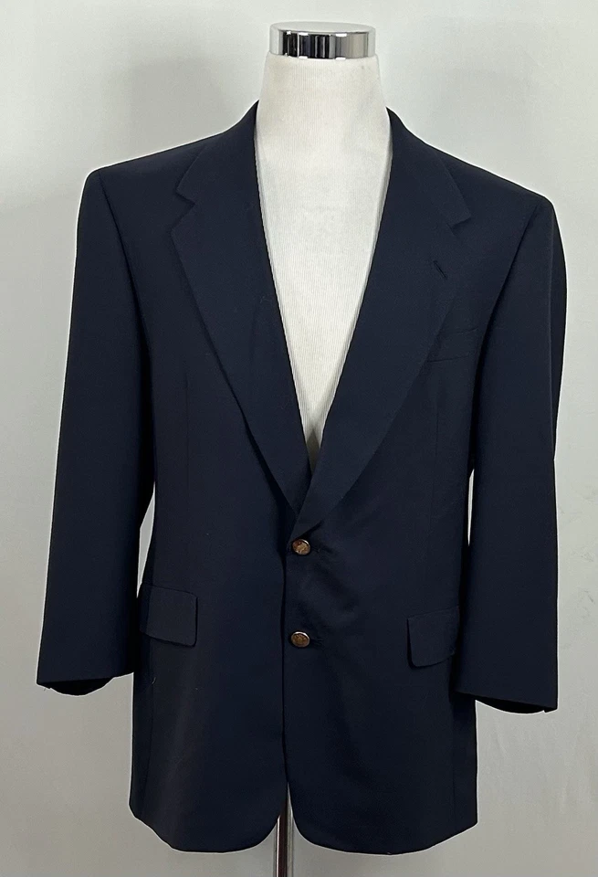 Blazer Hart Schaffner Marx 44S Vintage 100% Lã Azul Marinho Dourado Dois Botões Ventilado - Imagem 2 de 4
