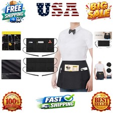2 Pack Waitress Apron with 3 Pockets - Water  Oil Resistant - Black Waist Ap...
