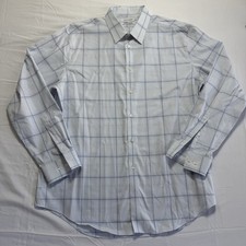 Calvin Klein Dress Shirt Men  s 17 1/2 34-35 XL Non-iron Slim Fit Stretch Blue