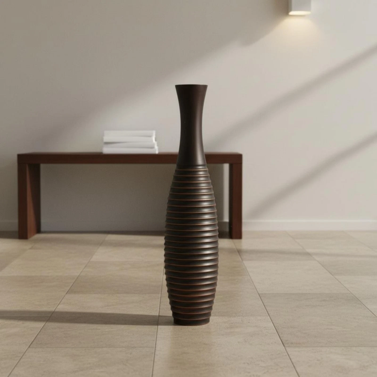 Large Ribbed Floor Vase Anti-Slip Bottom Home Decoration for Living Room,