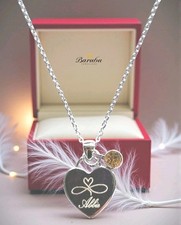 925 Sterling Silver Birthstone Engraved Necklace Personalised Pendant Necklace