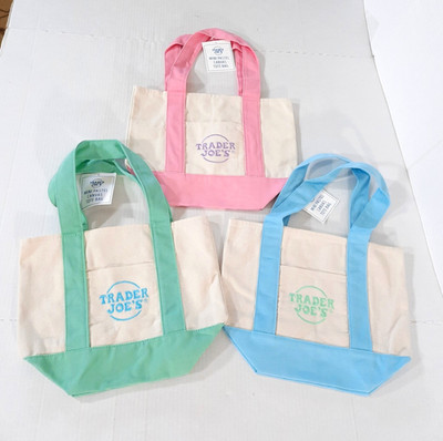 Trader Joe's Pastel Mini Canvas Tote Bags LIMITED EDITION Set of 3 NWT