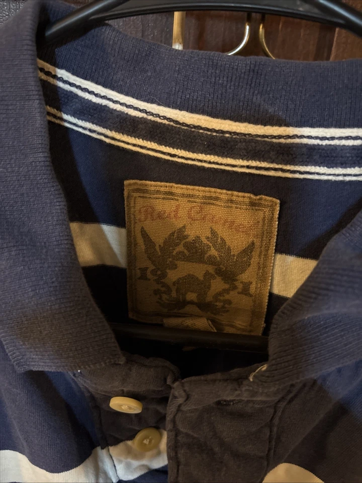 Camisa polo vintage roja camel preppy para hombre L azul a rayas con cuello  Foto 2 de 3
