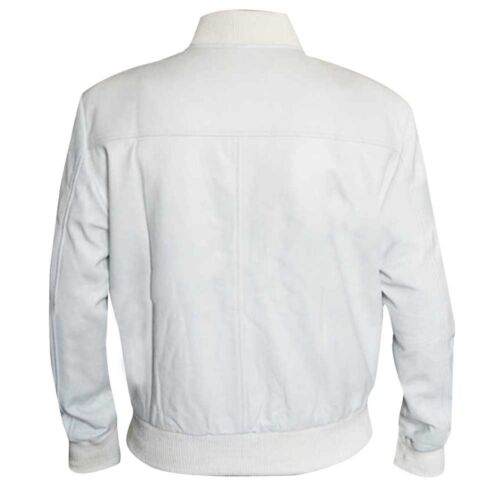 White Mens Leather Crazy Stupid Love Ryan Gosling Jacob Palmer Bomber Jacket - Picture 2 of 3