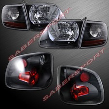 Combo Black Headlights Taillights For 1998-2000 Ford F-150 Supercrew Flareside