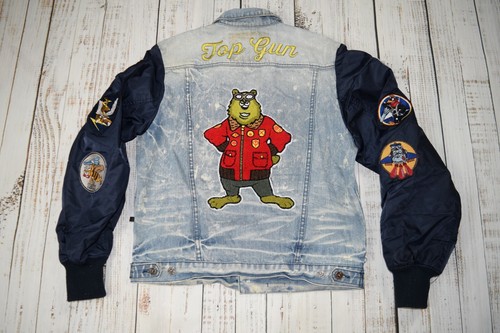 TOP GUN DENIM NYLON BEAR JACKET PATCHES SEABEES NAVY LARGE L *SOLD OUT* TGJ1748 - Picture 9 of 11