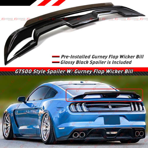For 2015-2023 Ford Mustang GT500 Style Spoiler W/ Smoke Gurney Flap Wicker Bill - Picture 1 of 6