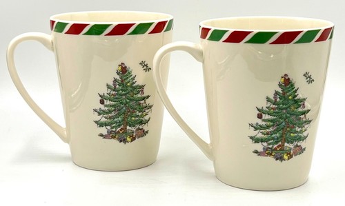 TWO SPODE CHRISTMAS TREE MUGS; CANDY CANE TRIM; EXCELLENT CONDITION - Picture 3 of 10